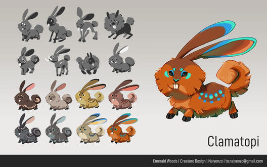 Clamatopi design exploration and final illustration.