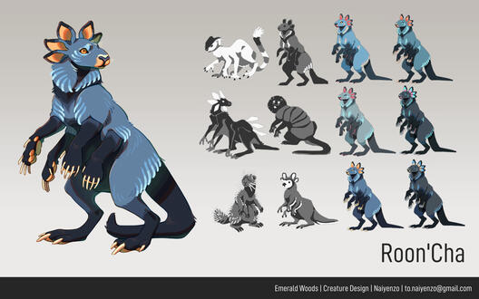 Roon'Cha design exploration and final illustration.